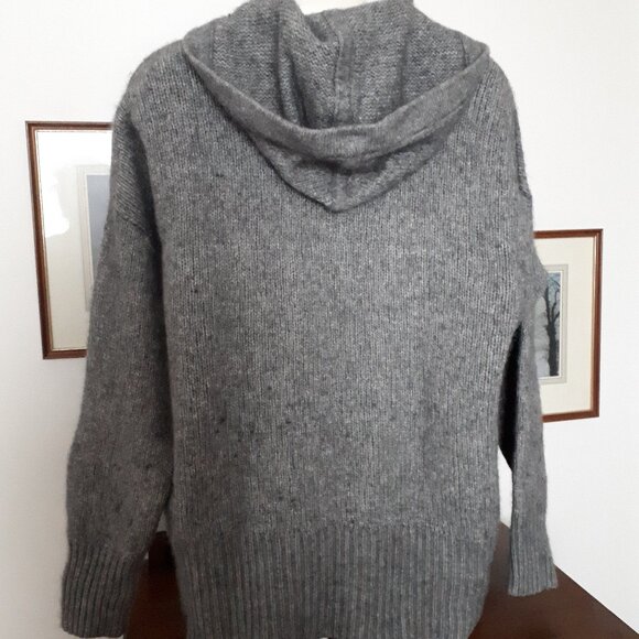 Skull Cashmere/Wool Sweater Hoodie - Sz. Medium - Grey with Burgundy red Skull - Picture 2 of 5